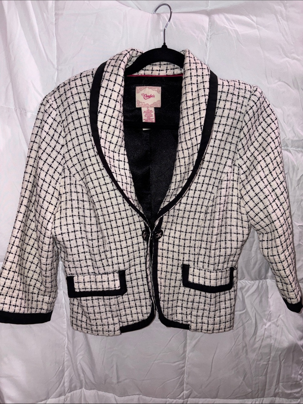 Candie's Black and White Tweed Cropped Blazer